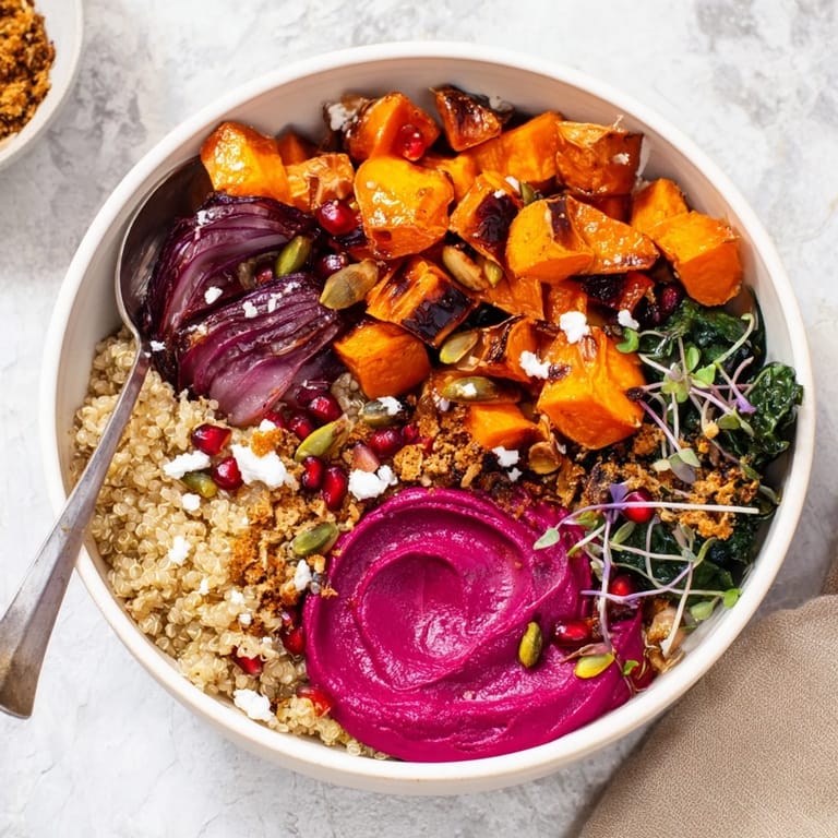 Nutrient-rich spiced winter bowls featuring colorful roasted vegetables and creamy toppings.  