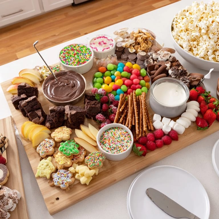 An inviting arrangement of holiday-inspired snacks on a rustic wooden platter.