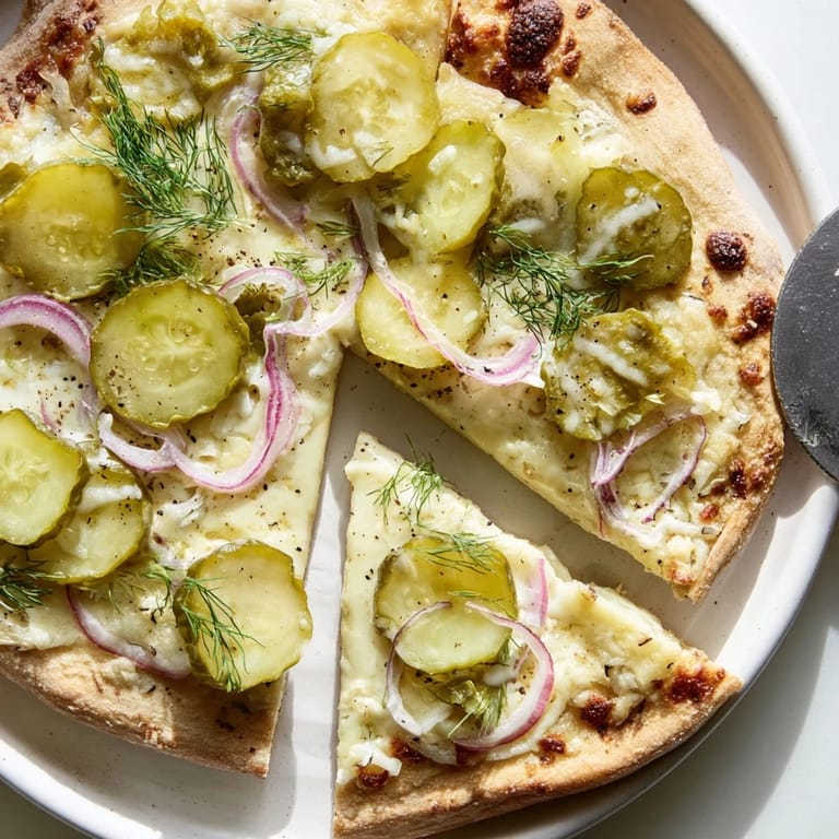 Unique pickle pizza garnished with fresh dill, perfect for adventurous eaters.