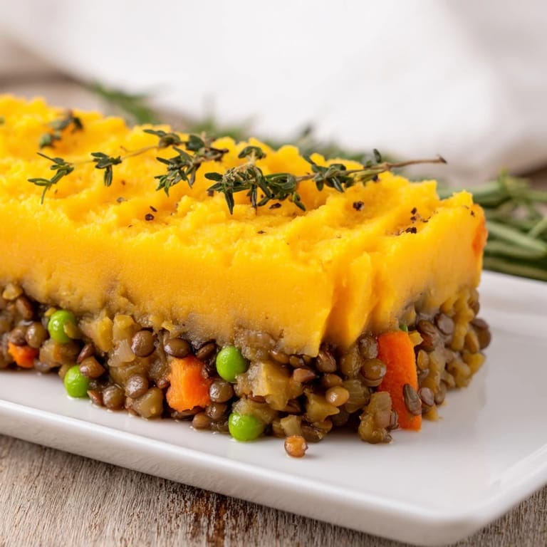 Enjoy a delicious Veggie Shepherd's Pie with lentils; a plant-based, flavorful casserole.