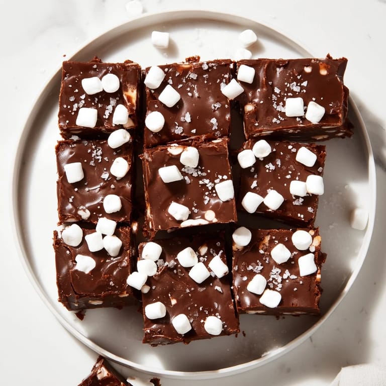 Sweet and creamy Easy Marshmallow Fudge, perfect for holiday treats, chilled and cut into squares.