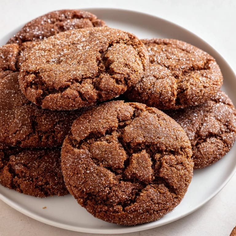 Golden-brown, freshly baked chewy soft molasses cookies with a crackly sugar crust, ideal for dessert.