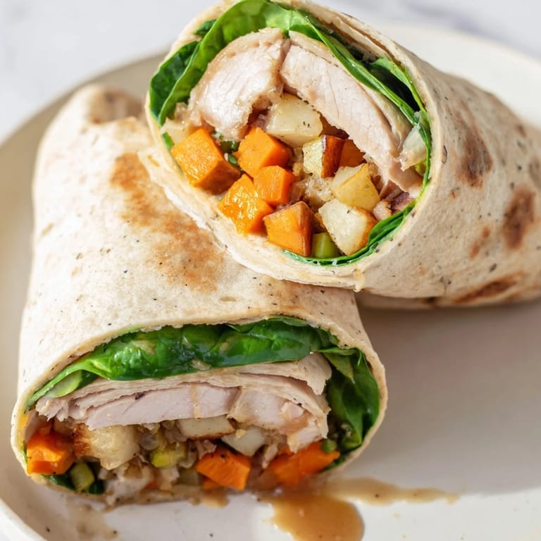 Enjoy a delicious Simple Christmas Leftover Wrap Hack, featuring colorful veggies, ready to eat now!