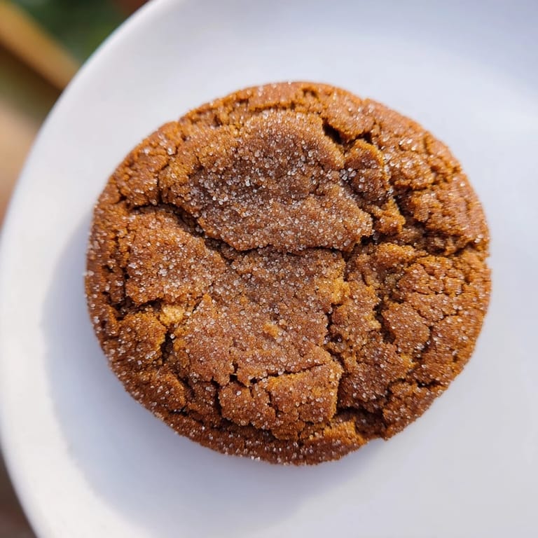 Close-up of golden brown Express Gingerbread Latte Cookies, showcasing cracks and spices, ideal holiday treats.
