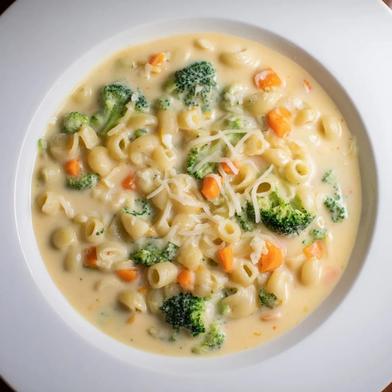 A close-up shot of creamy, bubbling One-Pot Broccoli Cheddar Ditalini Soup, ready to be enjoyed.