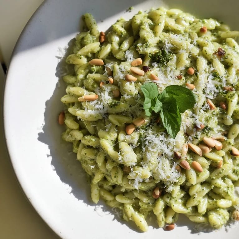 Quick and easy 15-Minute Creamy Pesto Risoni, a vegetarian pasta dinner ready in just minutes!