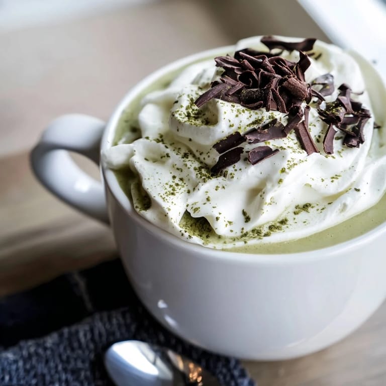 A warm, quick breakfast of Matcha Hot Cocoa Protein Mug, topped with cocoa powder, ready in minutes.