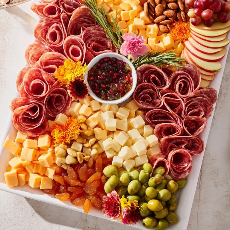 Enjoy this easy and beautiful Holiday Bow Appetizer Platter, perfect for a party, with a variety of snacks.