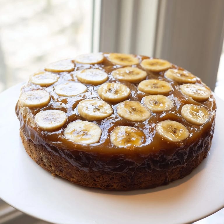 A warm, moist slice of banana bread cake displays golden banana topping, perfect for brunch or dessert.