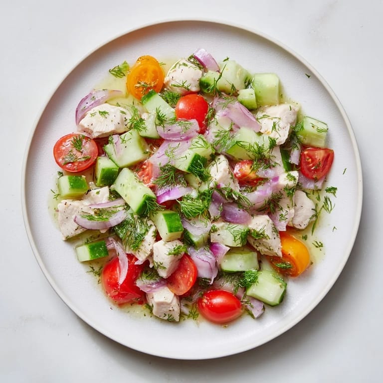 Bright, oil-free Cucumber and Chicken Clean Shaker salad, perfect for a light, healthy lunch.