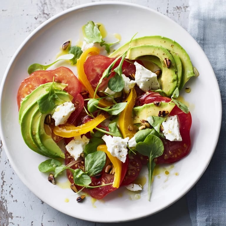 A beautiful overhead shot of the Golden Ratio Salad, displaying fresh greens and colorful vegetables.