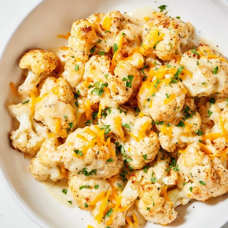 A comforting casserole of Cheesy Cauliflower Mac with melted cheese and tender cauliflower florets, perfect lunch.