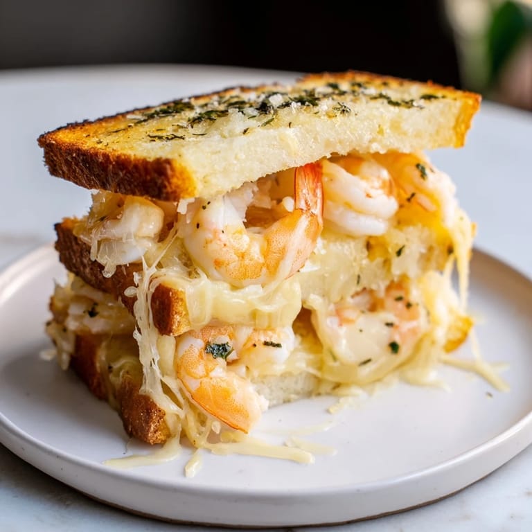 Perfectly cooked Quick Shrimp Grilled Cheese with melty cheese and tender shrimp, ready to eat.