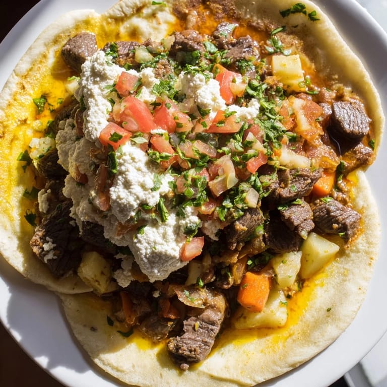 Flavorful Yemeni Saltah features tender meat and a frothy fenugreek topping, a comforting main dish.