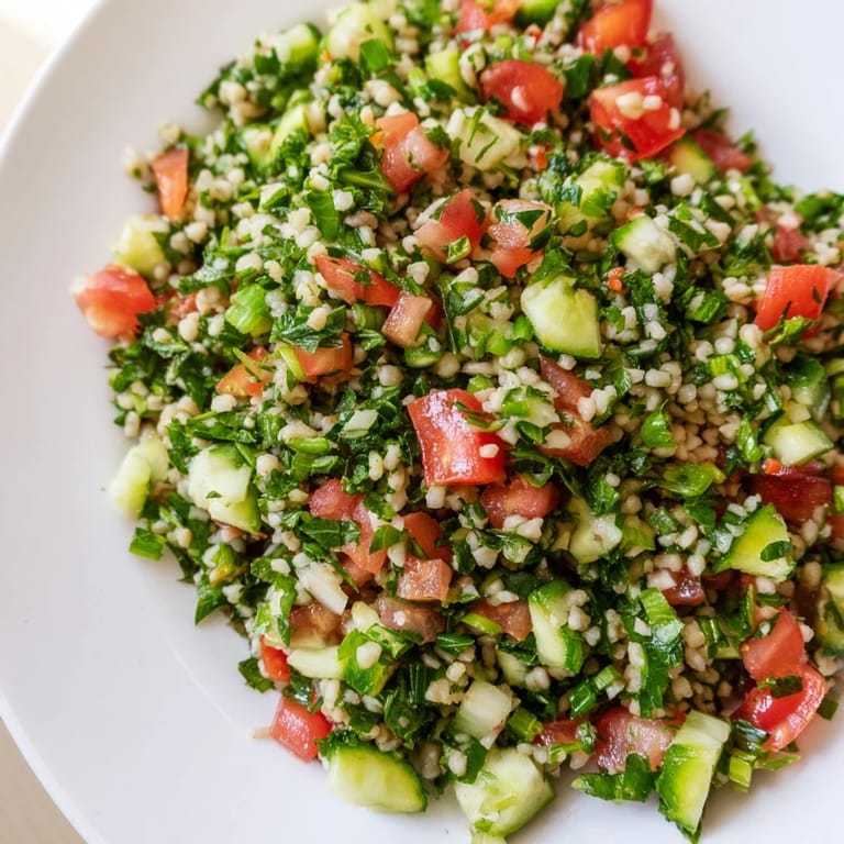 Delicious Lebanese Tabbouleh Salad, beautifully presented and ready to serve as a side dish.