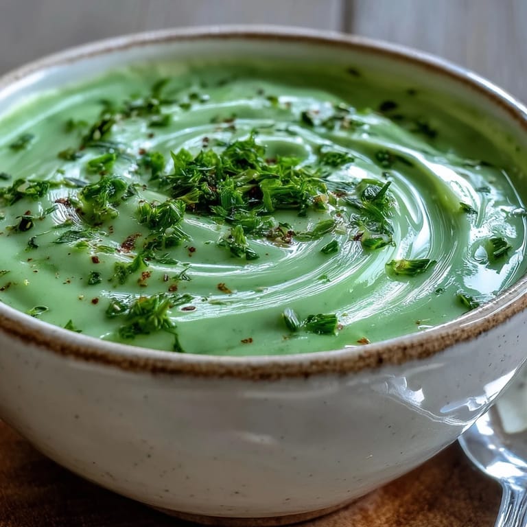 A spoonful of vibrant Creamy Celery and Herb Soup, artfully swirled.