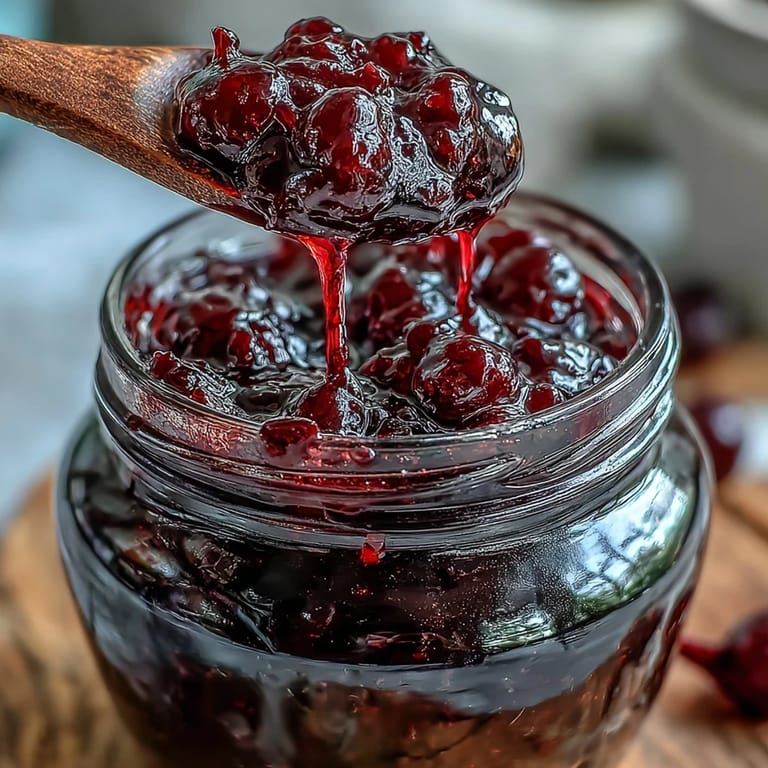 A jar of Homemade Black Currant Jam being generously spread on warm, buttered toast for breakfast.