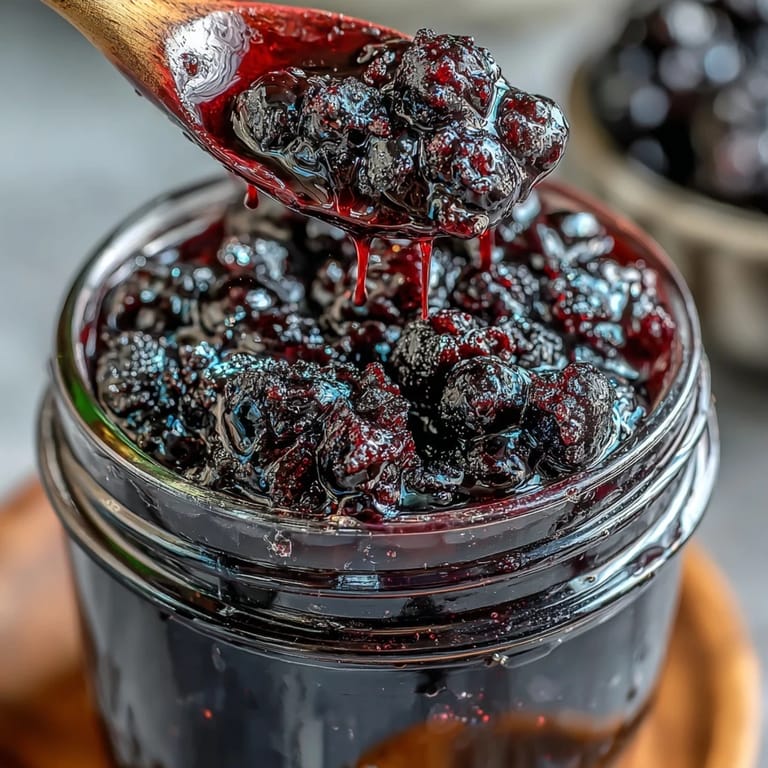 The jar sits on a rustic wooden table, releasing deep purple juices during the seven-day infusion.