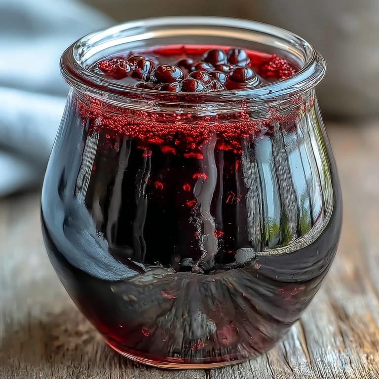 A jar of vibrant Black Currant Shrub surrounded by fresh berries, ready for a delicious soda or cocktail mixer.